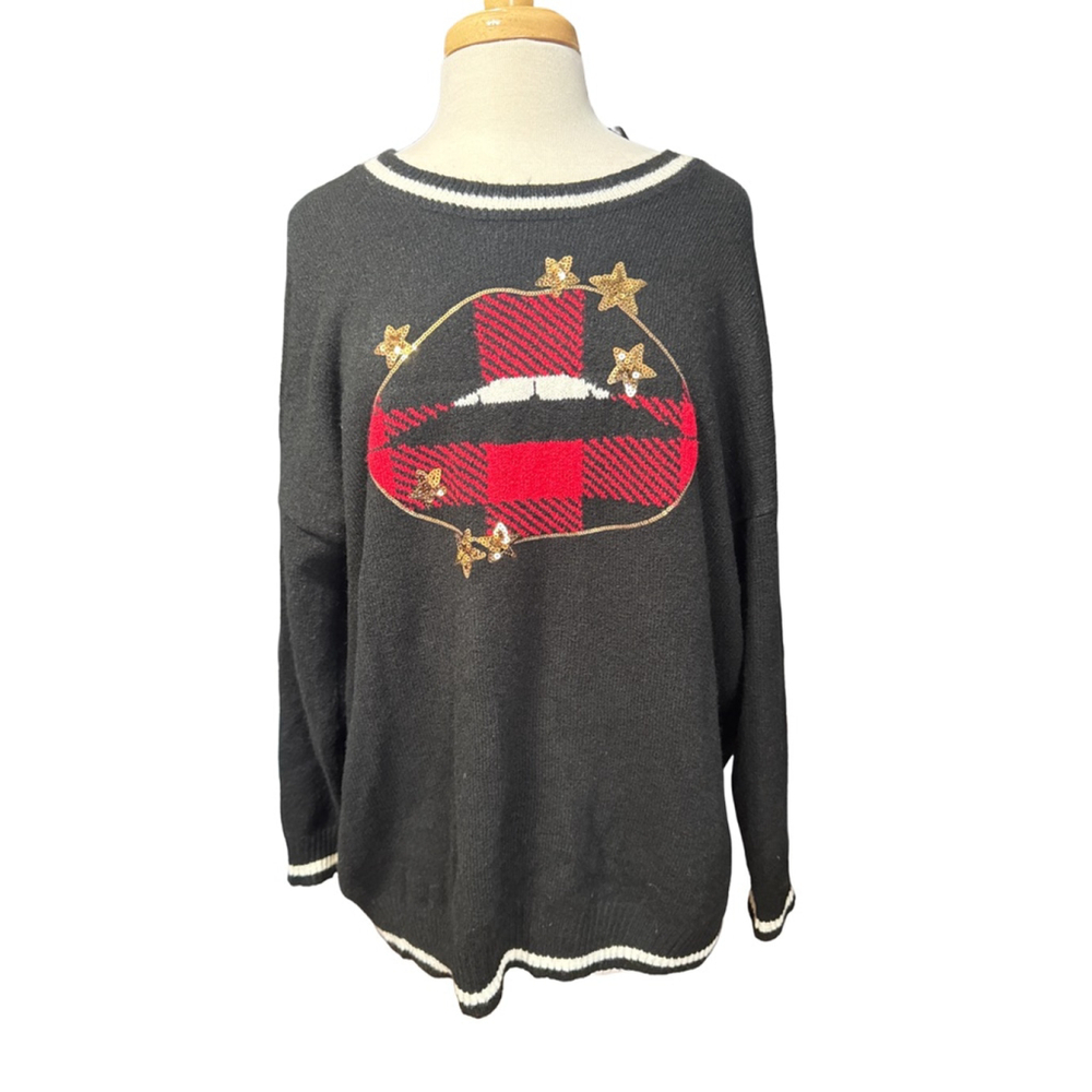 TORRID Black Plaid Lips Crew Neck Sweater Plus Size 2X